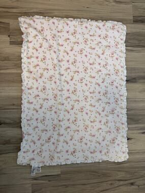 Little Me Vintage Rose Baby Blanket Pink White Floral Satin Ruffle Trim Minky